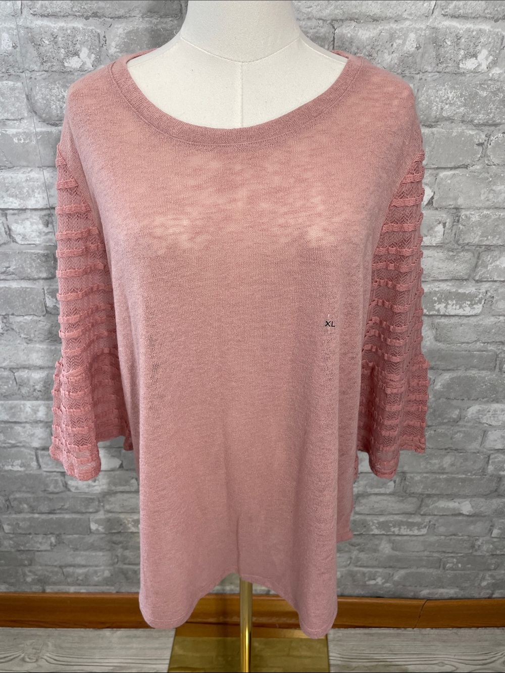 New York & Company Dusty Pink Knit Tunic with Crochet Bell Sleeves